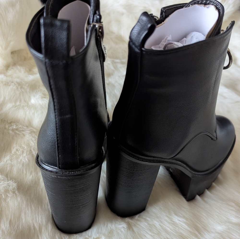 NEW Lamoda x Dollskill ASOS O-Ring Platform Zippered Heeled Boots Black Size 10 - Picture 10 of 12